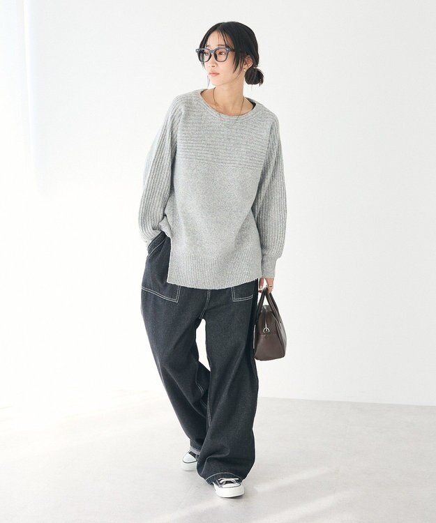 CRAFT STANDARD BOUTIQUE 編み違い斜めスリットニットチュニック Light Gray Mixture