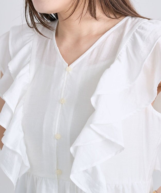 Green Parks フリルノースリーブブラウス White