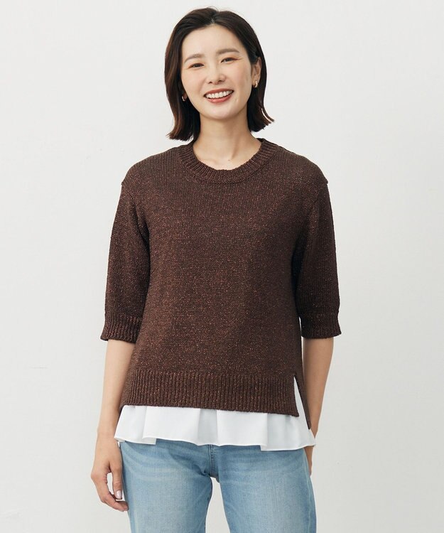 J.PRESS LADIES STARFALL ラメ ニット ダークブラウン系