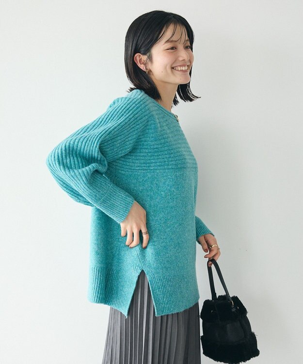CRAFT STANDARD BOUTIQUE 編み違い斜めスリットニットチュニック Blue