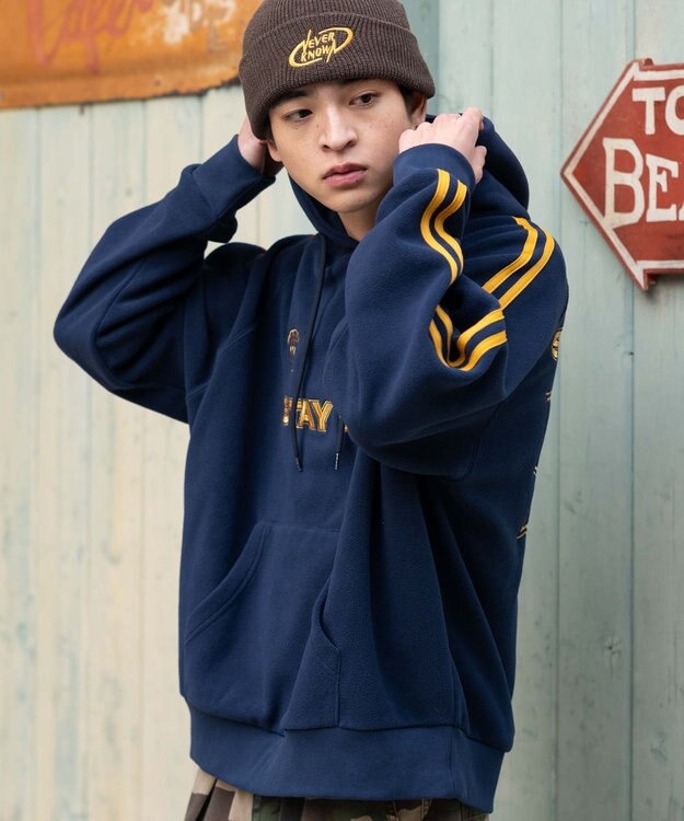 WEGO ラインフリースパーカー ネイビー