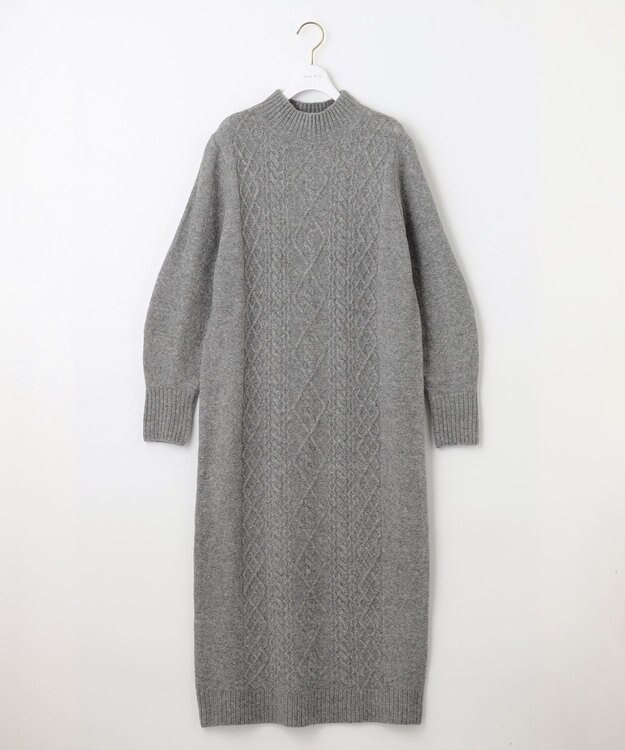 ANY SIS 【洗える】ハイネックケーブルニット ワンピース グレー
