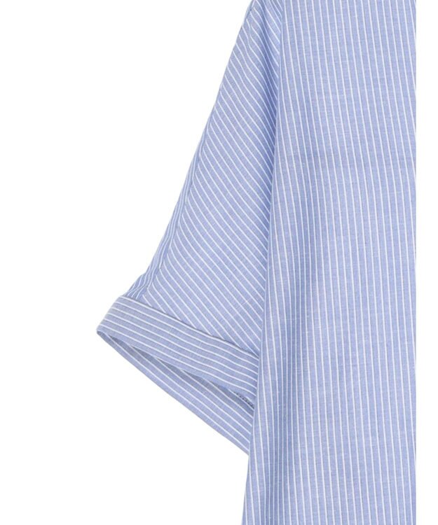 Green Parks 綿麻混フレンチスリーブスキッパーシャツ Stripe Blue