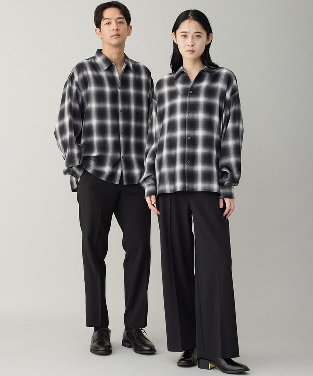 UNFILO MENS 【男女兼用】エアリーシアー オンブレシャツ ブラックチェック