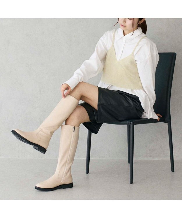 MODE ET JACOMO <carino>【レイン対応】タンクソールロングブーツ アイボリー