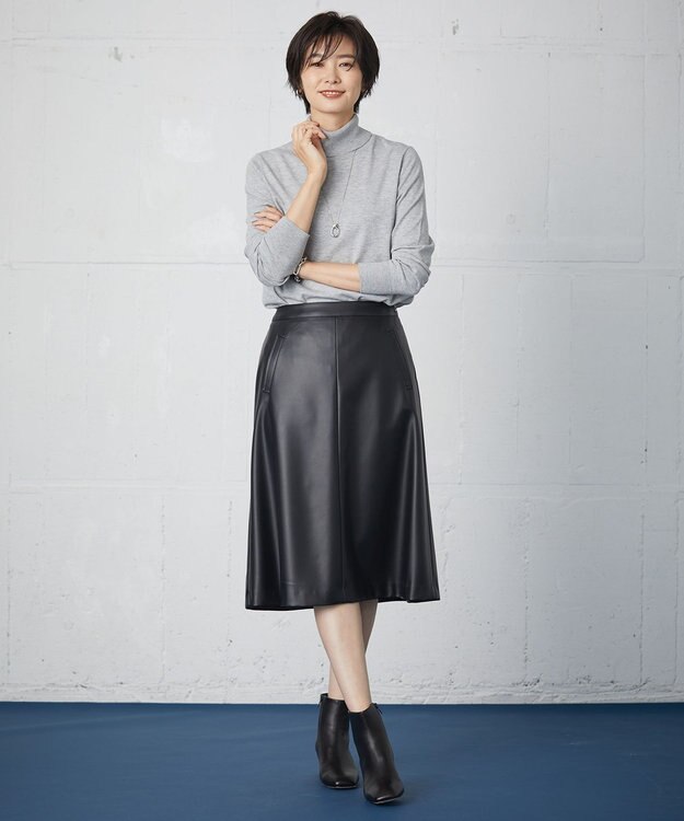 J.PRESS LADIES 【洗える】シンセティックマットleather スカート ブラック系