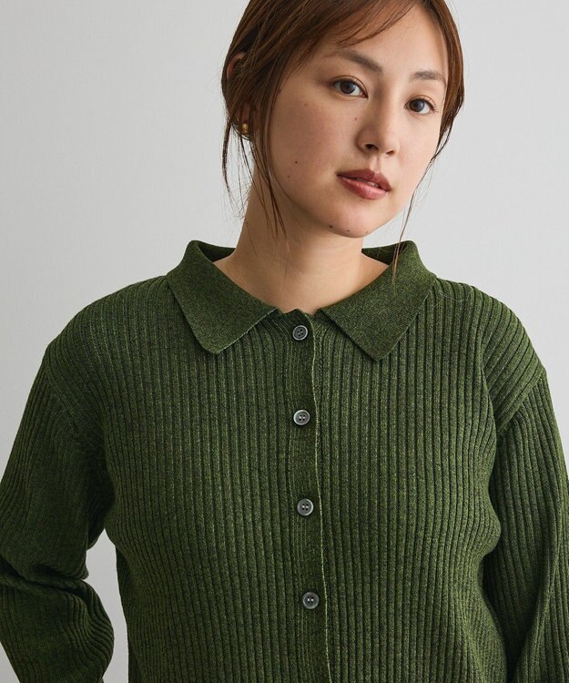 CRAFT STANDARD BOUTIQUE ミックスカラーポロ襟ニットカーディガン Green