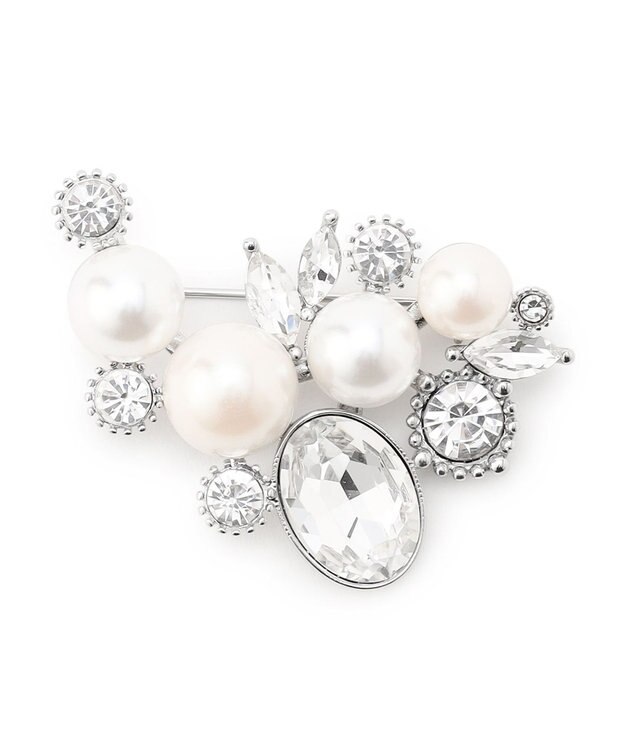 23区 パールMIXトライアングル ブローチ シルバー系