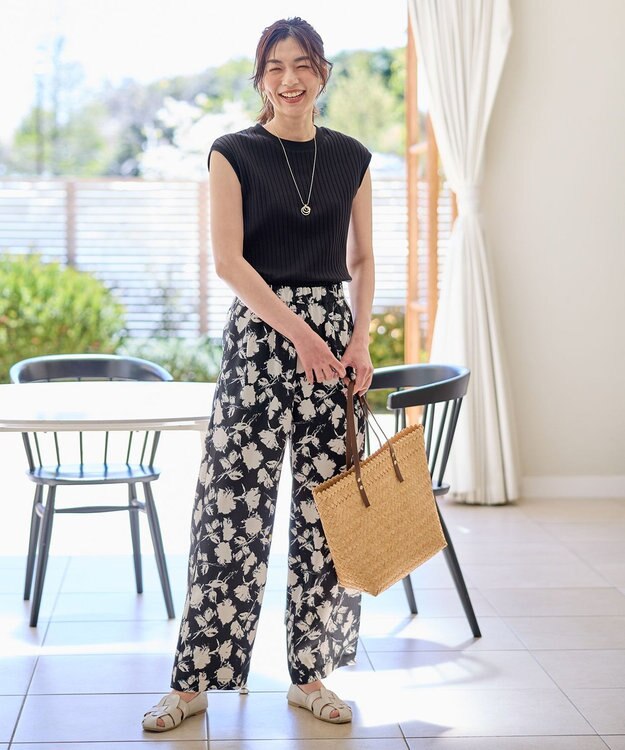 ANY L 【洗濯機可/ウエストゴム】プリントパンツ チャコールベース