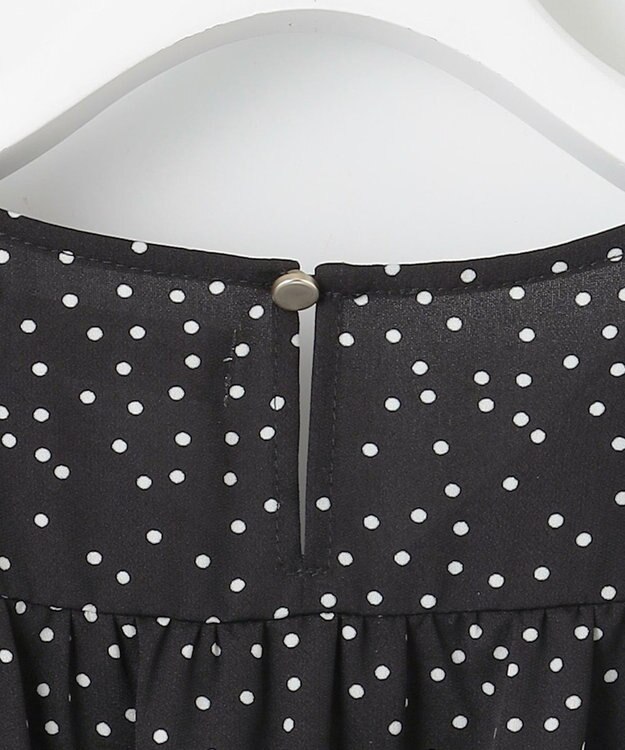 Feroux 【洗える】ギャザーデザインパフスリーブワンピース ドット系