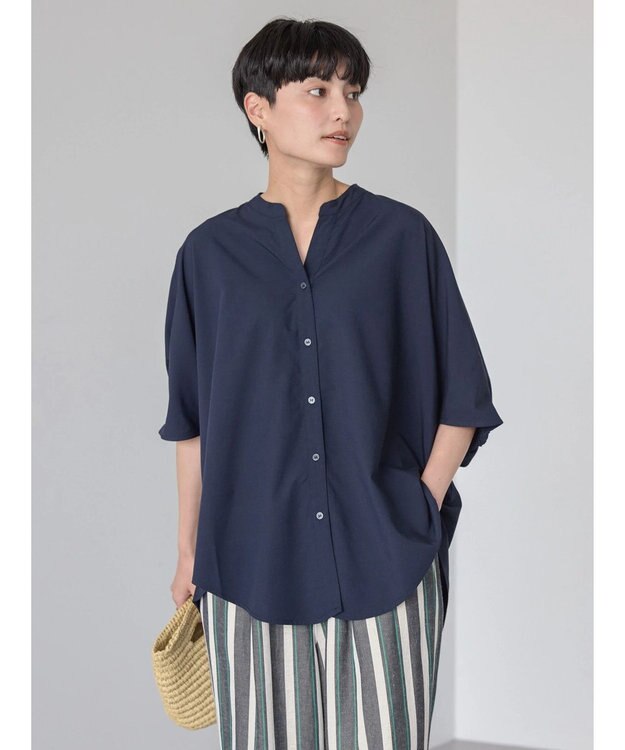 AMERICAN HOLIC 接触冷感＋ＵＶカット　ギャザースリーブブラウス Navy