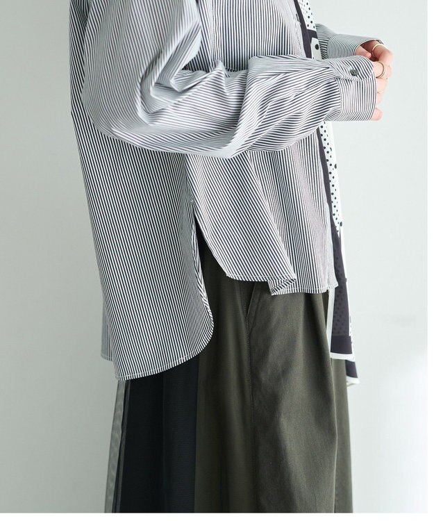 YECCA VECCA スカーフデザインアシメシャツ Stripe