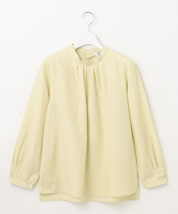 J.PRESS LADIES L 【洗える】セルロース チェック スタンドカラー ブラウス ピスタチオ系3