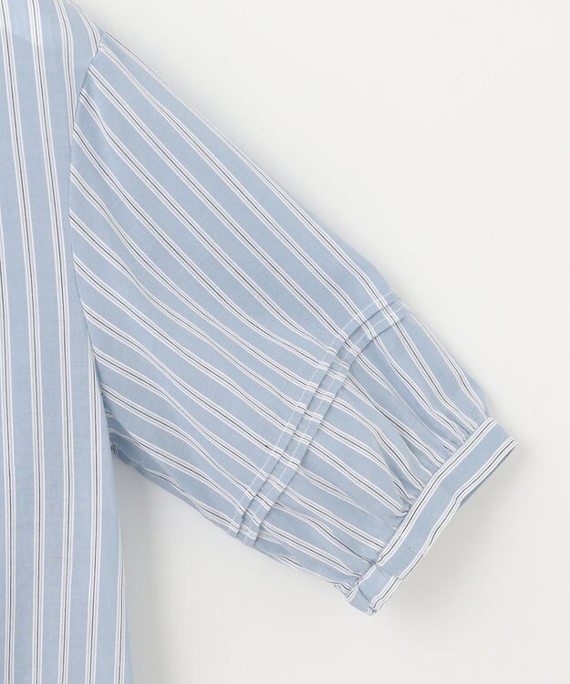 J.PRESS LADIES L 【洗える】綿キュプラコードストライプ バンドカラー ブラウス ブルー系1