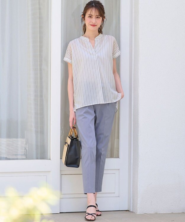 ANY SIS 【洗える】スキッパーイージー シャツ アイボリーストライプ