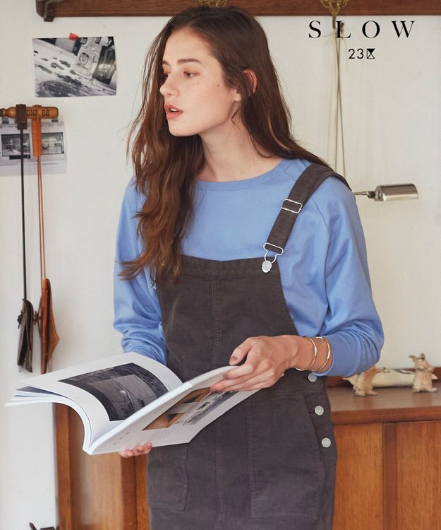 23区 【SLOW】コンパクトシングルジャージー ポンチョ風 Tシャツ アッシュブルー系