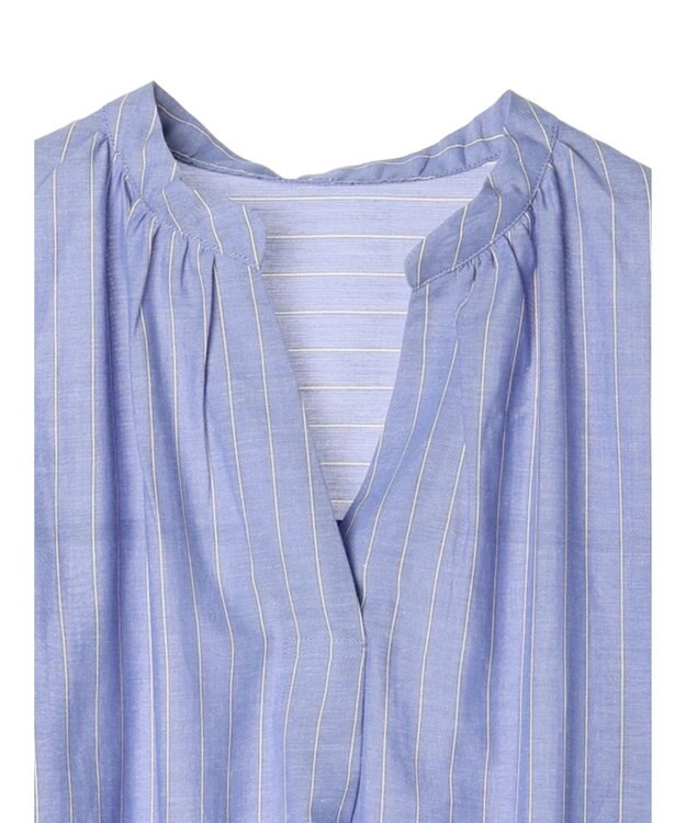 Green Parks 綿麻混スキッパーミニワンピース Stripe Sax