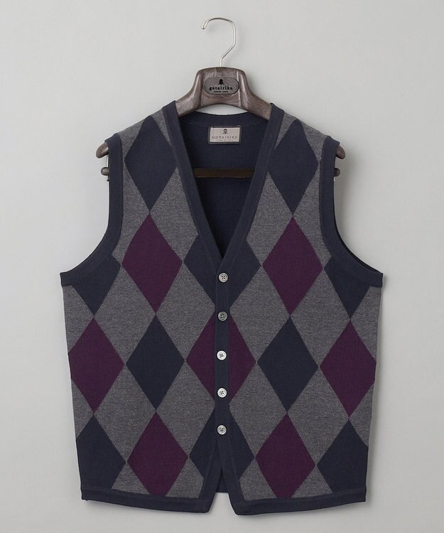 GOTAIRIKU 【家庭洗濯可能】イタリア糸 ハイゲージ ベスト ネイビー系4