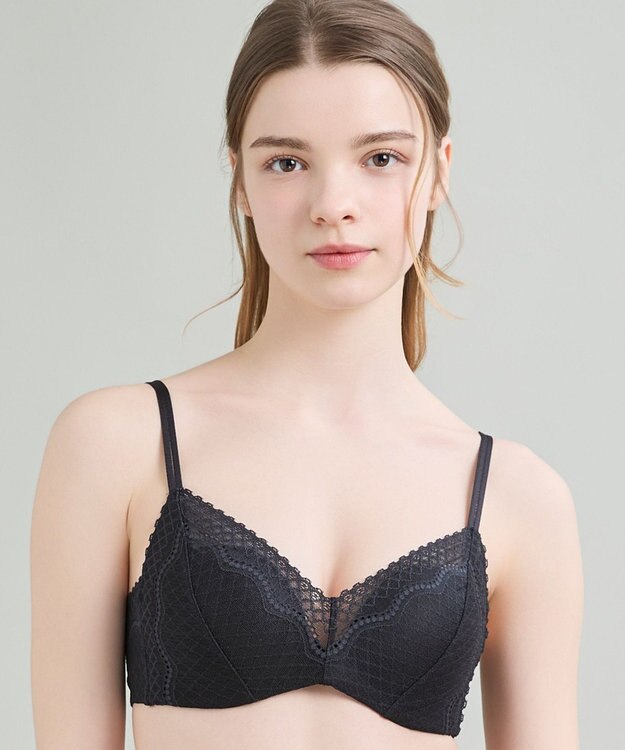 une nana cool 【リニューアル】364ブラ レース ノンワイヤーブラ ブラック