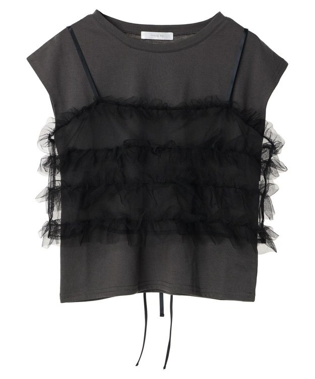 Green Parks ・ｓｗｉｎｇ　ｂｙ　ＳＥＴ２点チュールビスチェ＆フレンチＴ Charcoal Gray