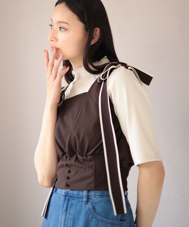 Green Parks ・Ｐｅｔｉｔ　Ｆｌｅｕｒ　５分袖メロウリブＴＥＥ Charcoal Gray