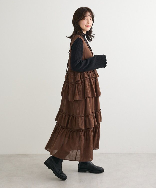 Green Parks ■ＥＳＣＡＲ　レース×コットンティアードワンピース Brown