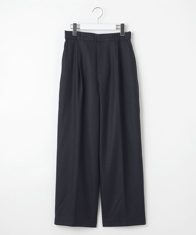 自由区 【洗える】ウォッシャブルウールサキソニーワイド パンツ ネイビー