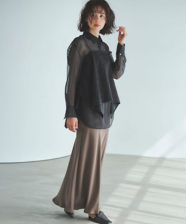 23区 S ラッセルオーナメントレース キャミソール ブラウス ブラック系