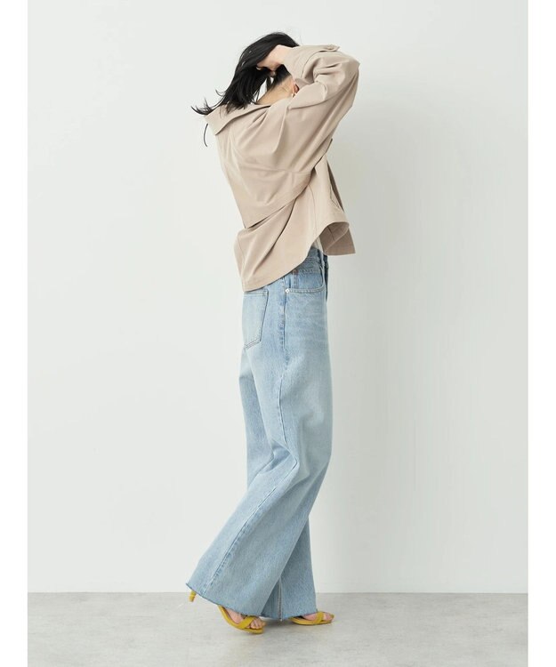 earth music&ecology ウ゛ィンテージ加工セルフカットワイドデニム Light Indigo