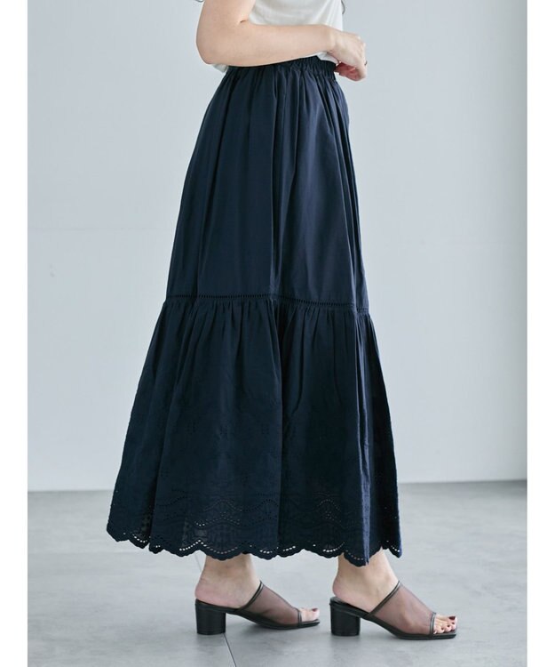 Te chichi エンブロイダリーティアードスカート ネイビー
