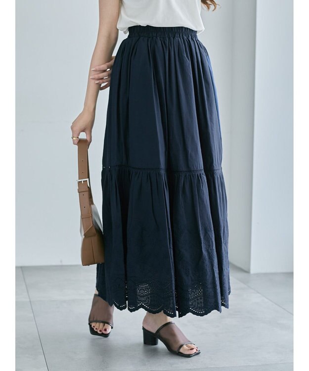 Te chichi エンブロイダリーティアードスカート ネイビー