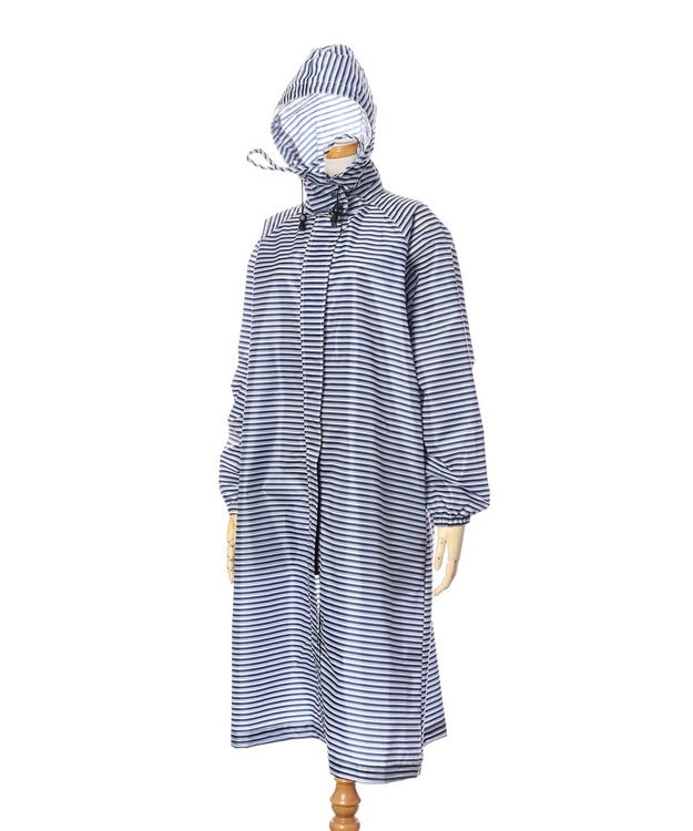 MOONBAT FLAT PURE サイクル レインコート ボーダー 自転車 収納袋付き ネイビーブルー