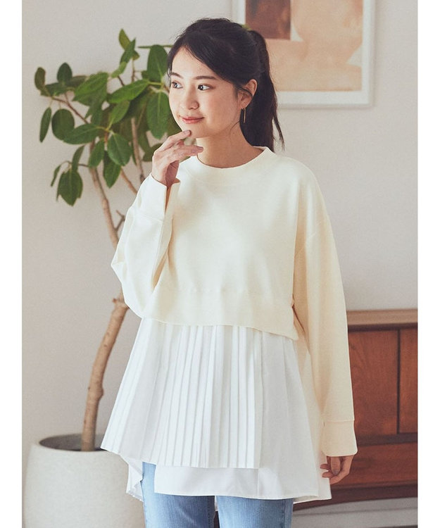 earth music&ecology プリーツヘムドッキングチュニック Ivory