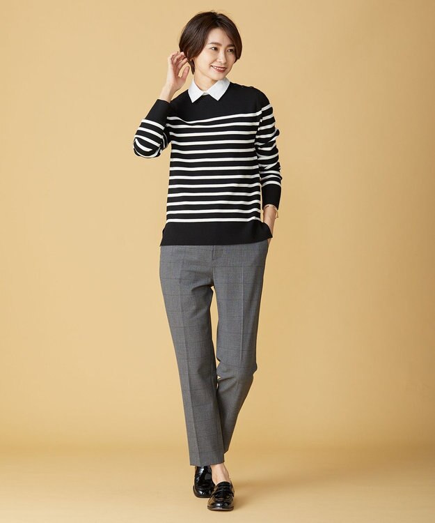 J.PRESS LADIES 【洗える】ミラノリブバスクボーダー ニット ブラック系1