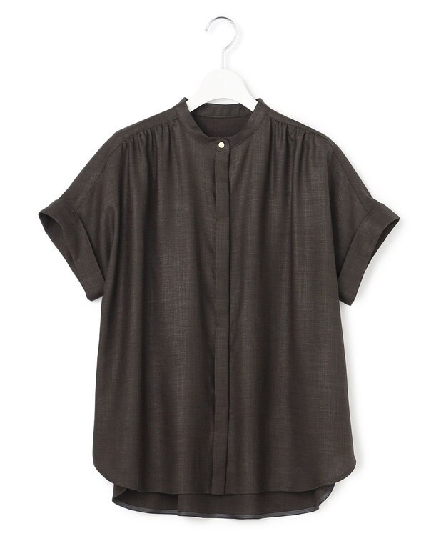 23区 【先行予約】リネンライクグロッシー バンドカラー ブラウス グレー系