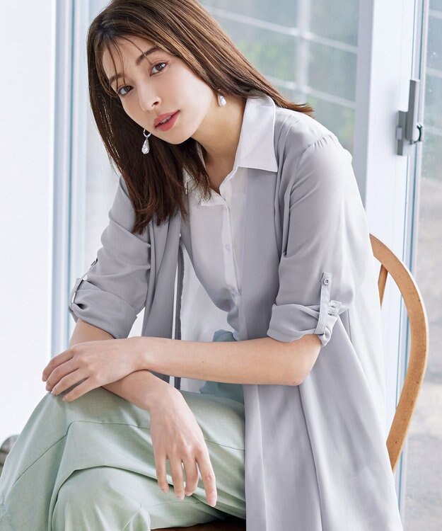 Tiaclasse L 【洗える】シフォンドレープカーディガン グレー