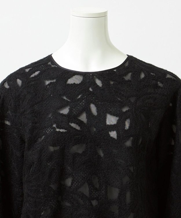 23区 【GOLD LABEL】チュールヘアリーエンブロイダリー ブラウス ブラック系