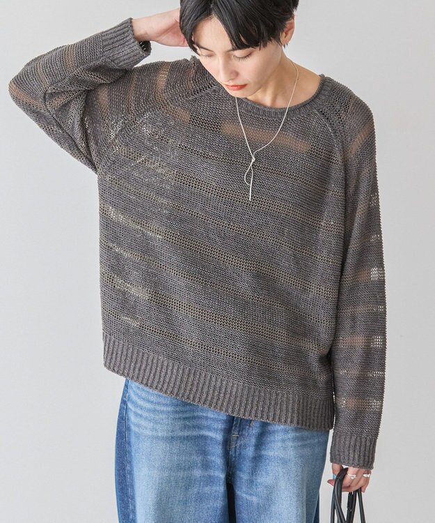 AMERICAN HOLIC 透かし編みニットプルオーバー Charcoal Gray
