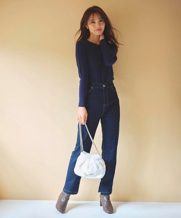 Feroux 【洗える】ケーブル ニット ネイビー系