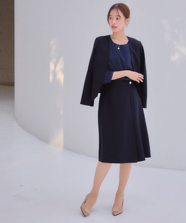 Tiaclasse 【ダブルクロス・洗える】アシンメトリープリーツスカート ネイビー