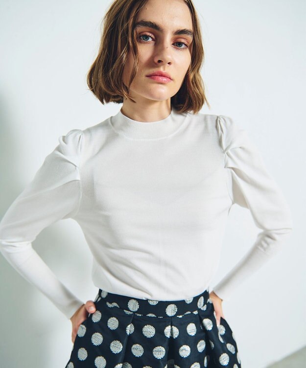 GRACE CONTINENTAL タックスリーブニットトップ ホワイト