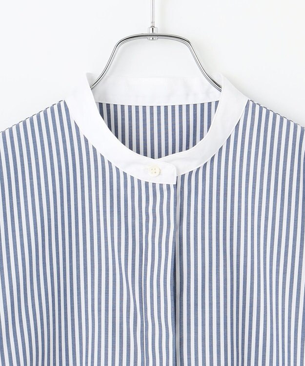 #Newans 【シワになりにくい/洗濯機可能】ダブルフリルヘムシャツ ネイビー