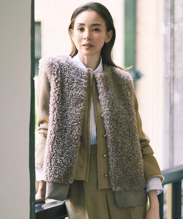 自由区 L 【SHIHOさん着用】カルガンラムエコファー ジレ モカ