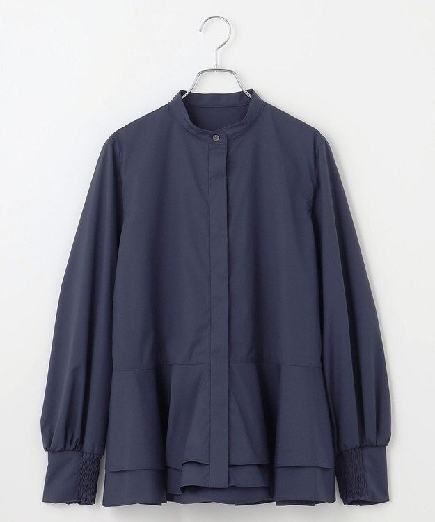 #Newans 【シワになりにくい/洗濯機可能】ダブルフリルヘムシャツ ネイビー