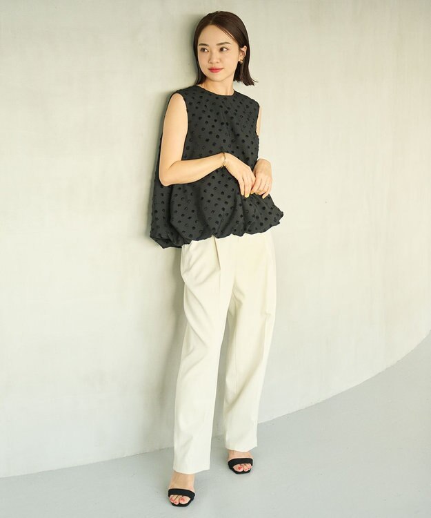 #Newans ジャガードドットバルーンブラウス ブラック