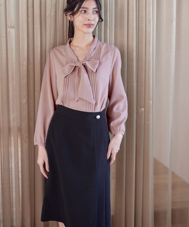 Tiaclasse L 【ダブルクロス】【洗える】アシンメトリープリーツスカート ネイビー