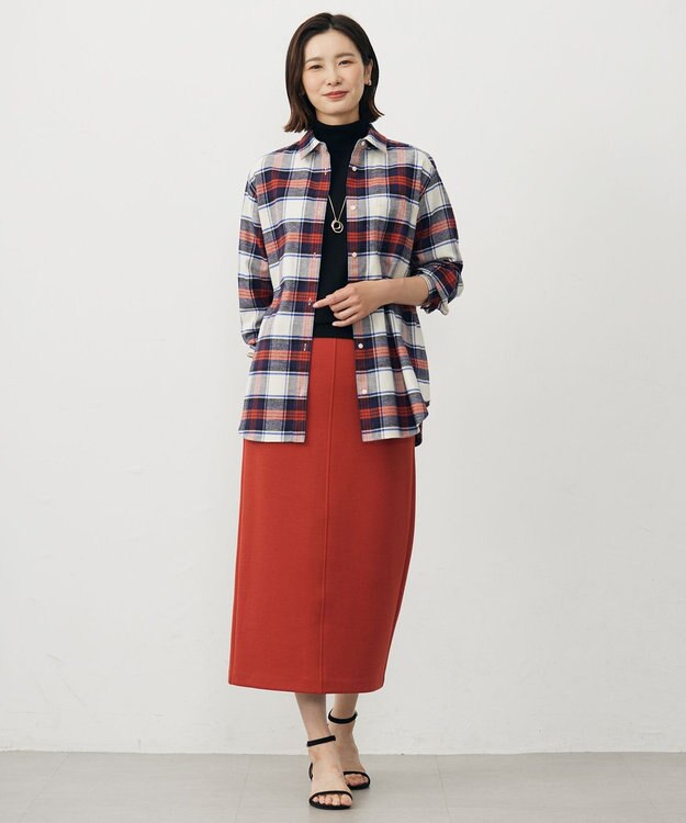 J.PRESS LADIES L コットン起毛タータンチェック シャツ ブラウス オフ×ネイビー×レッドチェック系