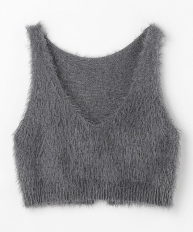 ANY ロングシャギーニットベスト チャコール