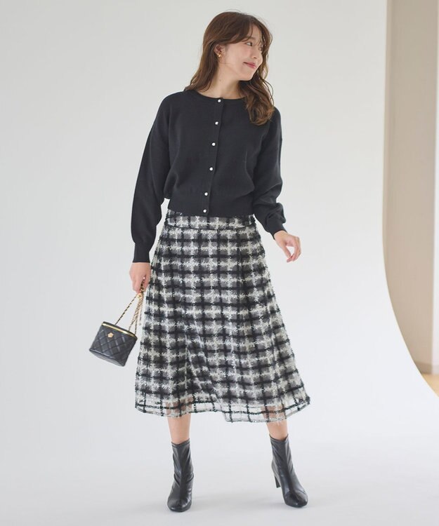 Feroux ラメチェック フレアスカート ブラック系