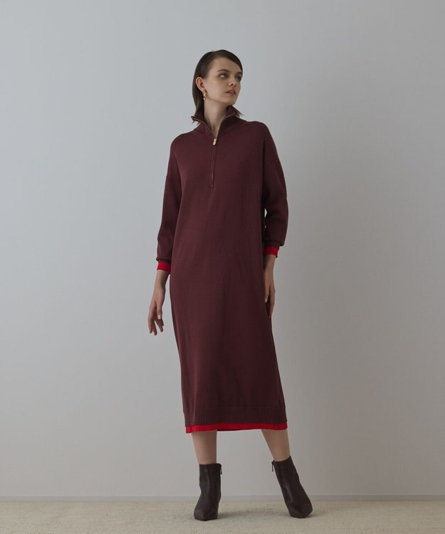 GRACE CONTINENTAL バイカラーストレートニットワンピース ブラウン